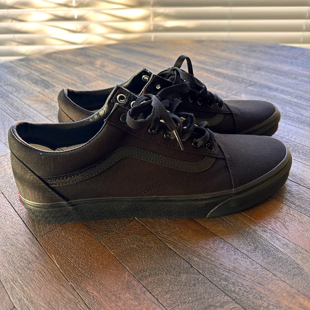 Vans Old Skool Canvas Shoe. All black. Men’s size 12. Brand new. Never worn.
